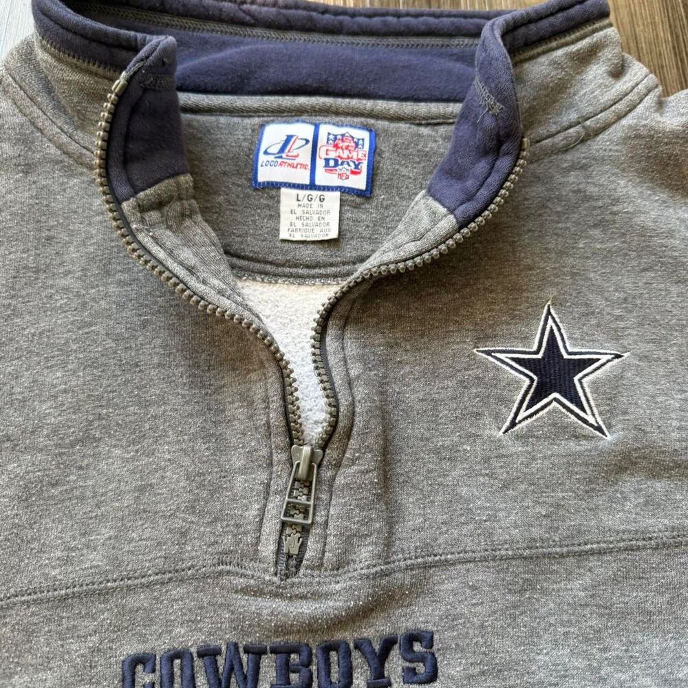 Vintage 90s Logo 7 Embroidered Dallas Cowboys grey quarter zip Size Large